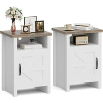 JUMMICO Farmhouse Nightstand, Modern Bedside Table with Barn Door and Shelf, Rustic End Table Side Table for Bedroom, Living Room (2, White)