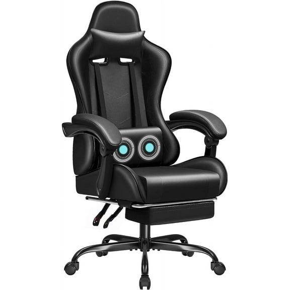 JUMMICO Gaming Chair Ergonomic Computer Chair with Footrest and Massage Lumbar Support, Height Adjustable Video Gaming Chair with 360° Swivel Seat and Headrest (Black)