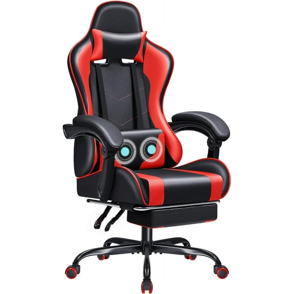JUMMICO Gaming Chair Ergonomic Computer Chair with Footrest and Massage Lumbar Support, Height Adjustable Video Gaming Chair with 360° Swivel Seat and Headrest (Red)