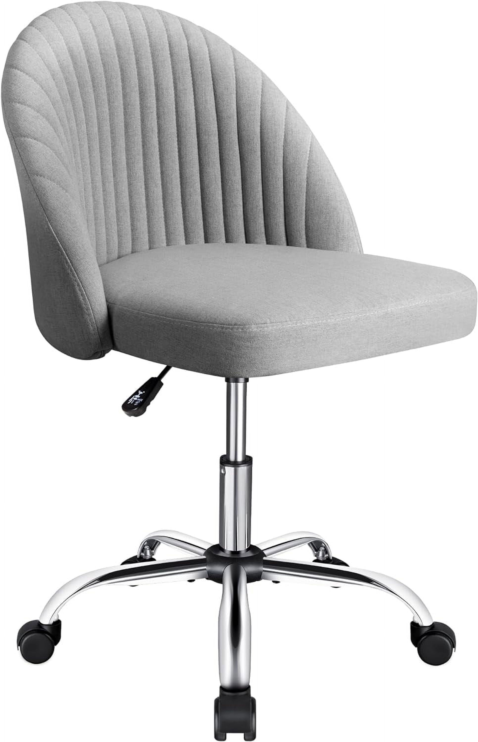 JUMMICO Home Office Desk Chair Vanity Chair Twill Upholstered Adjustable Mid-Back Armless Swivel Task Chair Modern Fabric Office Chairs with Wheels for Bedroom, Living Room (Pale Gray)
