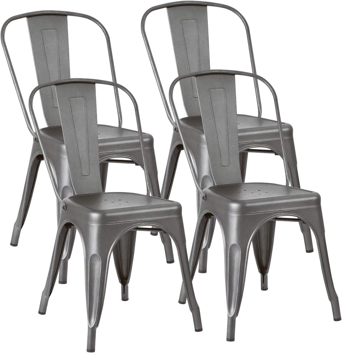 Gray Metal Stackable Industrial Dining Chairs Set of 4