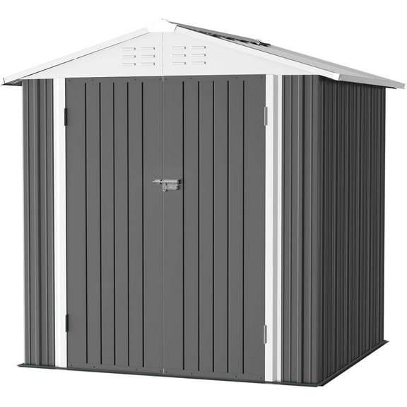 JUMMICO Metal Outdoor Storage Shed 6 x 4 FT Metal Shed with Lockable Door,Waterproof Garden Tool Shed Storage House for Backyard Patio Lawn,Grey