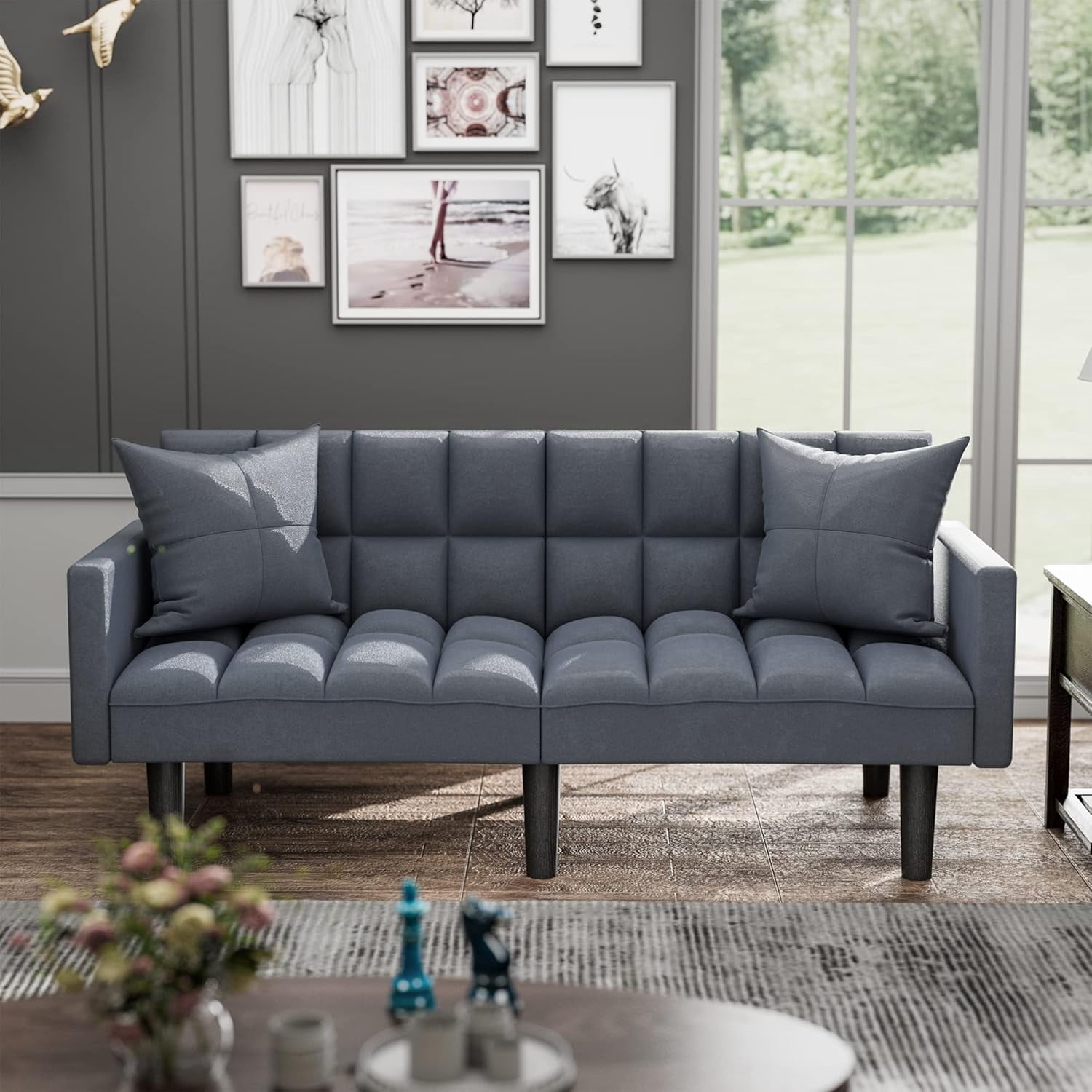 JUMMICO Modern Tuft Futon Sofa Bed Couch Convertible Loveseat Sleeper ...
