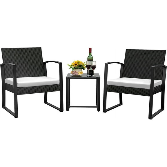 JUMMICO Patio Chairs 3 Piece Outdoor Furniture with All Weather Plastic Seat & Metal Frame Patio Conversation Set for Porch, Balcony, Poolside (White)