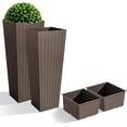 thumbnail image 1 of JUMMICO Set of 2 Resin Rattan Tall Planters Outdoor, Large Tapered Planters with Drainage Holes&Inner Trays, Flower Pots for Garden, Patio, Porch, Backyard (Brown, 32''), 1 of 7
