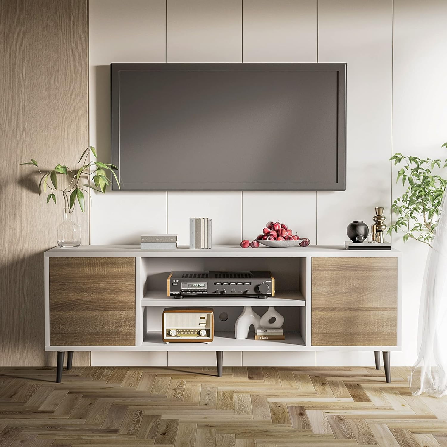 JUMMICO TV Stand for 65 Inch TV, Modern Media Center with