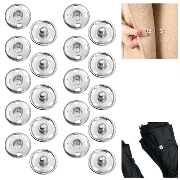 JUMNUYCUH 10Pcs Sewing Snaps, 15mm Sew-On Snap Buttons Metal Snap Fastener Press Studs Buttons for Sewing Clothing, Silver