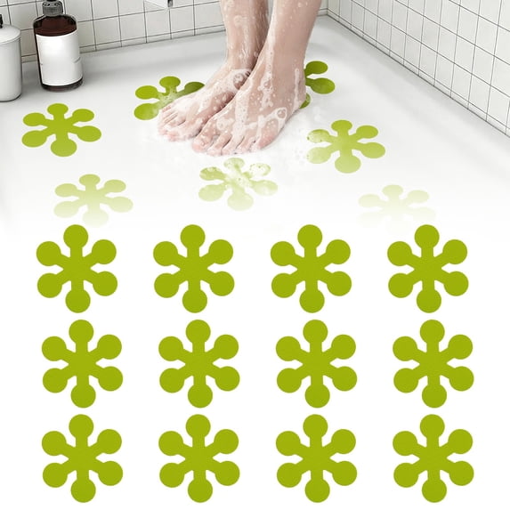 JUMNUYCUH 12Pcs Anti Slip Shower Stickers, Snowflake Safety Bathtub Non Slip Stickers, Waterproof Shower Floor Non Slip Stickers for Bath Tub, Shower Floor, Tile, Pools and Stairs, 3.9" x 3.9", Green
