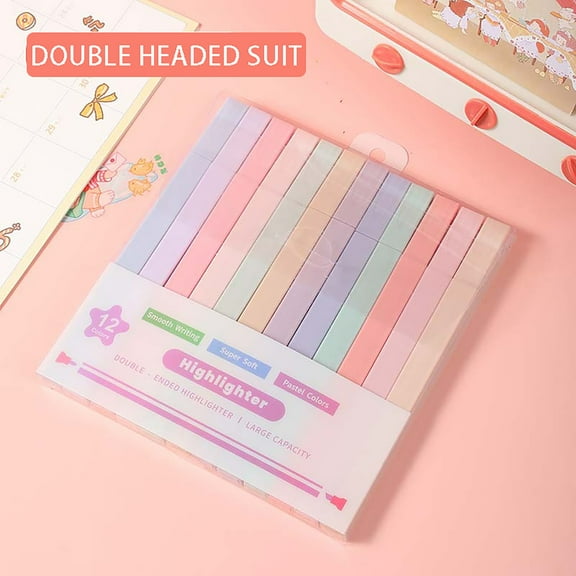 JUMNUYCUH 12Pcs Bible Highlighters, Double Head Chisel Tip Pastel Highlighters, Aesthetic Highlighters for Office Supplies, Cute Highlighters, Quick Dry, No Bleed, Classroom Must Haves, 12 Colors
