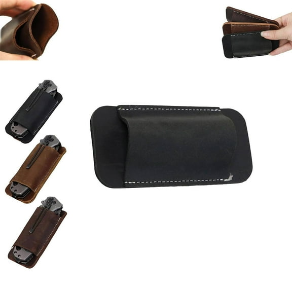 JUMNUYCUH 1Pc Leather Knife Sheath for Belt, Horizontal Carry Pocket Knife Holder, Compact Draw Knife Holster, EDC Pocket Organizer, Black
