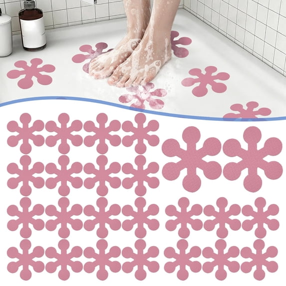 JUMNUYCUH 20Pcs Anti Slip Shower Stickers, Snowflake Safety Bathtub Non Slip Stickers, Waterproof Shower Floor Non Slip Stickers for Bath Tub, Shower Floor, Tile, Pools and Stairs, 3.1" x 3.1", Pink
