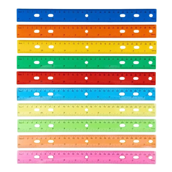 JUMNUYCUH 4Pcs Colored Clear Ruler, 12 Inch Plastic Ruler with Millimeters, Centimeters and Inches, Transparent Rulers with Holes for Binder, Office Supplies, Classroom Must Haves, 30cm, Random Color