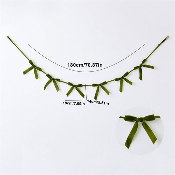 JUMNUYCUH 5.9 ft Christmas Velvet Bow Garland, Ribbon Bow Banner for Xmas Tree Party Fireplace Staircase Decorations, Christmas Decor, Light Green
