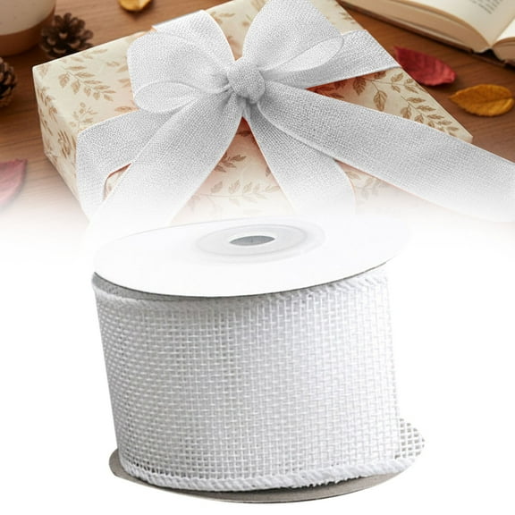 JUMNUYCUH 5 Yards Burlap Ribbon, 1.6 Inch Wide Wired Edge Ribbon for DIY Crafts Gift Wrapping Bow Wreath Making Wedding Christmas Tree Decorations, Holiday Ribbon, White
