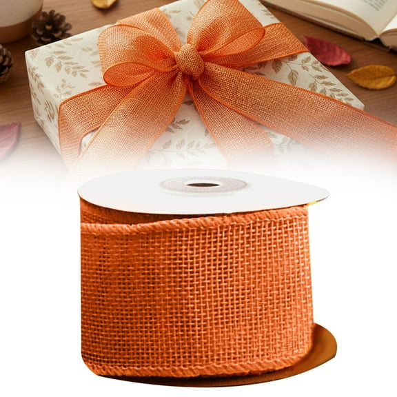 JUMNUYCUH 5 Yards Burlap Ribbon, 1.6 Inch Wide Wired Edge Ribbon for DIY Crafts Gift Wrapping Bow Wreath Making Wedding Christmas Tree Decorations, Holiday Ribbon, Orange