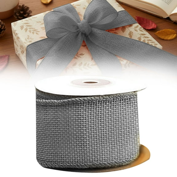 JUMNUYCUH 5 Yards Burlap Ribbon, 1.6 Inch Wide Wired Edge Ribbon for DIY Crafts Gift Wrapping Bow Wreath Making Wedding Christmas Tree Decorations, Holiday Ribbon, Gray