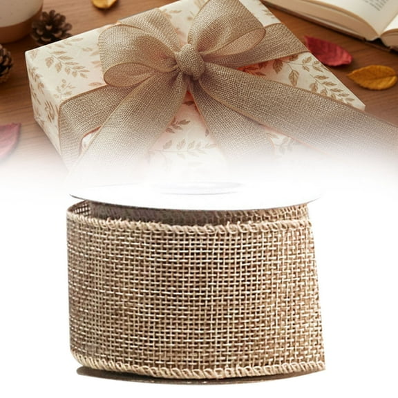 JUMNUYCUH 5 Yards Burlap Ribbon, 1.6 Inch Wide Wired Edge Ribbon for DIY Crafts Gift Wrapping Bow Wreath Making Wedding Christmas Tree Decorations, Holiday Ribbon, Khaki