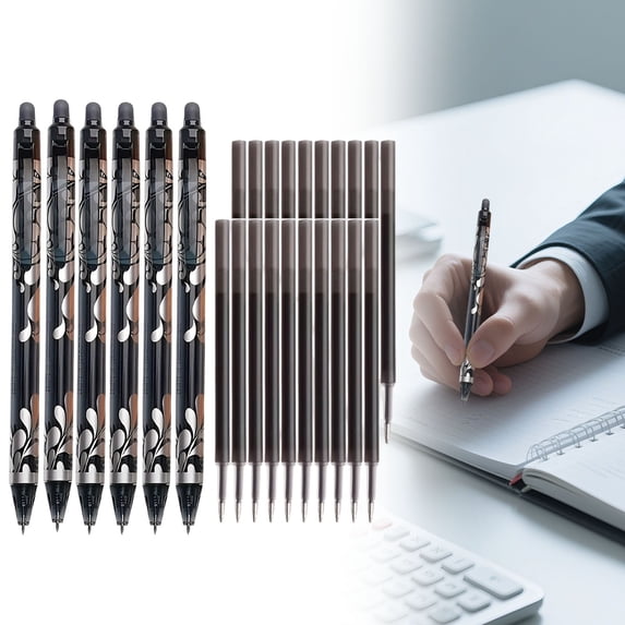 JUMNUYCUH 6Pcs Erasable Pens, 0.5mm Fine Point Black Gel Ink Pens with 20 Pen Refills, Retractable Smooth Writing Pens for Journaling, Drawing and Note Taking, Office Supplies, Classroom Must Haves