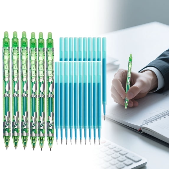 JUMNUYCUH 6Pcs Erasable Pens, 0.5mm Fine Point Green Gel Ink Pens with 20 Pen Refills, Retractable Smooth Writing Pens for Journaling, Drawing and Note Taking, Office Supplies, Classroom Must Haves