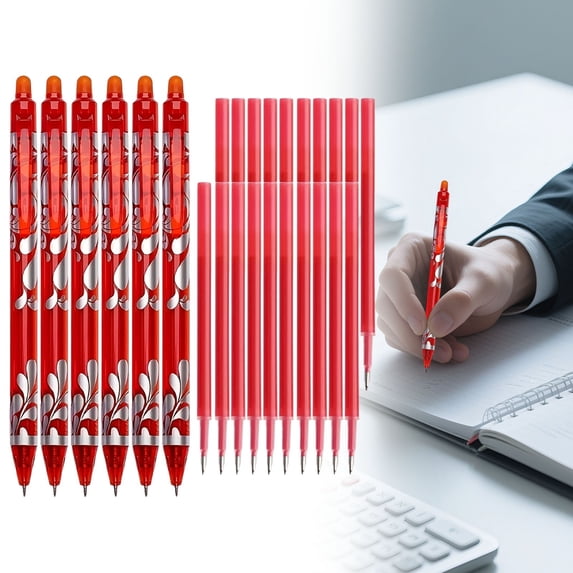 JUMNUYCUH 6Pcs Erasable Pens, 0.5mm Fine Point Red Gel Ink Pens with 20 Pen Refills, Retractable Smooth Writing Pens for Journaling, Drawing and Note Taking, Office Supplies, Classroom Must Haves