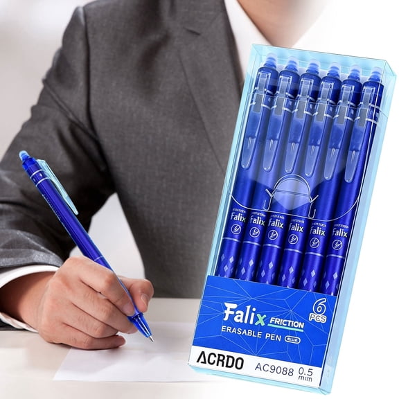 JUMNUYCUH 6Pcs Retractable Erasable Pens, 0.5mm Fine Point Blue Ink Gel Pens, Smooth Writing Pens for Drawing, Journaling and Note Taking, Make Mistakes Disappear, Office Classroom Supplies, Blue
