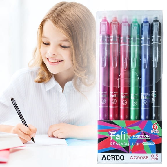 JUMNUYCUH 6Pcs Retractable Erasable Pens, 0.5mm Fine Point Gel Ink Pens, Smooth Writing Pens for Drawing, Journaling and Note Taking, Make Mistakes Disappear, Office Classroom Supplies, 6 Colors