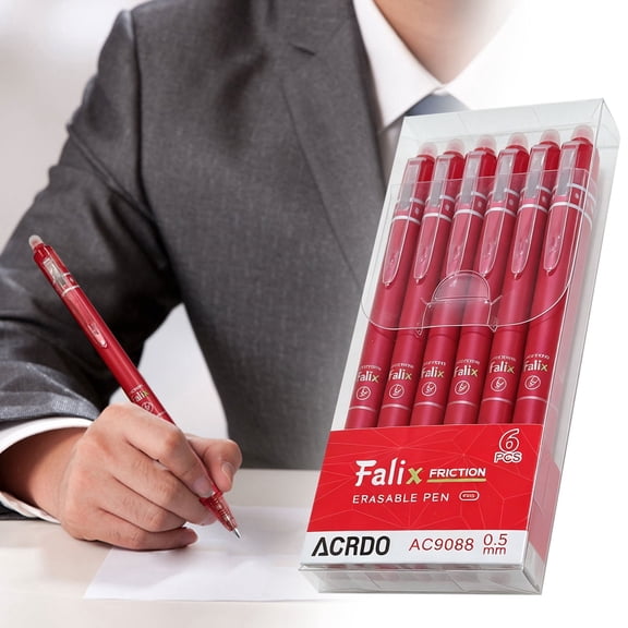 JUMNUYCUH 6Pcs Retractable Erasable Pens, 0.5mm Fine Point Red Ink Gel Pens, Smooth Writing Pens for Drawing, Journaling and Note Taking, Make Mistakes Disappear, Office Classroom Supplies, Red