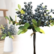 JUMNUYCUH 6pc Artificial Berries Blueberry Picks With Green Leaves Lifelike Artificial Arrangement For DIY Wedding Bridal Bouquet Home
