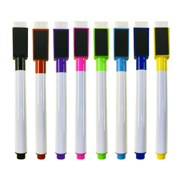 JUMNUYCUH 8Pcs Magnetic Dry Erase Marker, Erasable Markers with Eraser, Whiteboard Markers for Office Teacher Supplies, Fine Tip Dry Erase Markers, Classroom Must Haves, 8 Colors