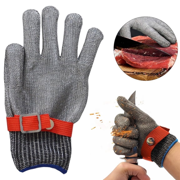 JUMNUYCUH ANSI A9 Cut Resistant Gloves, Stainless Steel Cutting Gloves, Food Grade Mesh Metal Gloves for Chefs, Kitchen Cooking, Butcher Meat Cutting and Oyster Shucking, Red, Small Size
