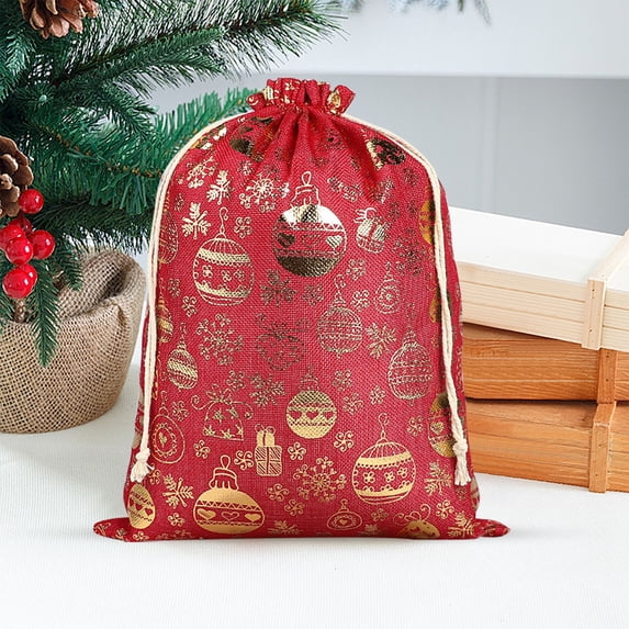 JUMNUYCUH Christmas Gift Bags, Cotton Drawstring Gift Bags with Pattern, Christmas Wrapping Bags for Xmas Candy Storage, Christmas Party Favors, 11.8" x 15.7", Red