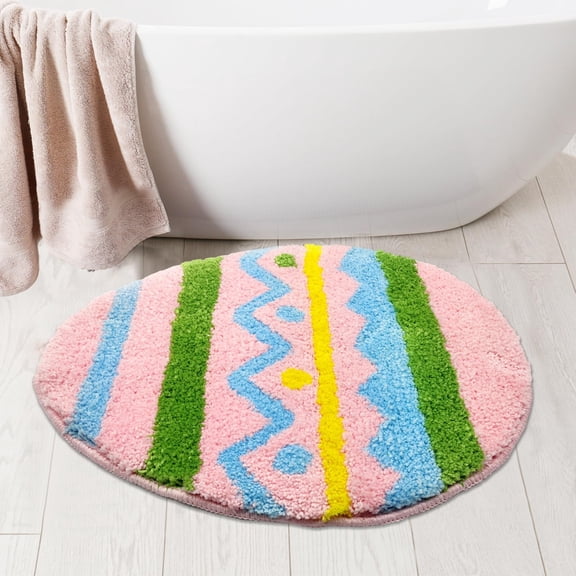 JUMNUYCUH Easter Bathroom Rug, Soft Easter Egg Rug with Non-Slip Backing, Highly Absorbent Easter Bath Mat for Spring Easter Bathroom Bedroom Living Room Decor, Easter Decorations, 24" x 16"
