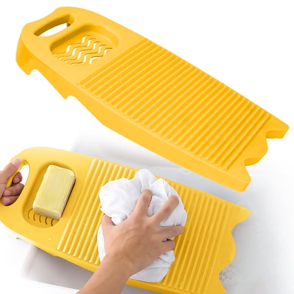 JUMNUYCUH Laundry Washboard, High Toughness Non-Slip Plastic Wash Board, Portable Washboard for Hand Washing Clothes, Laundry Board for Home, Dormitory, Travel and Camping, Yellow