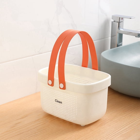 JUMNUYCUH Plastic Storage Basket with Handle, Portable Shower Caddy for Bathroom, Kitchen, Bedroom, College Dorm and Gym, Shower Storage, 9.4" x 6.3" x 5.9", White