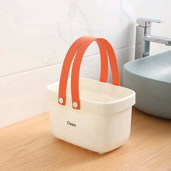 JUMNUYCUH Plastic Storage Basket with Handle, Portable Shower Caddy for Bathroom, Kitchen, Bedroom, College Dorm and Gym, Shower Storage, 9.4" x 6.3" x 5.9", White