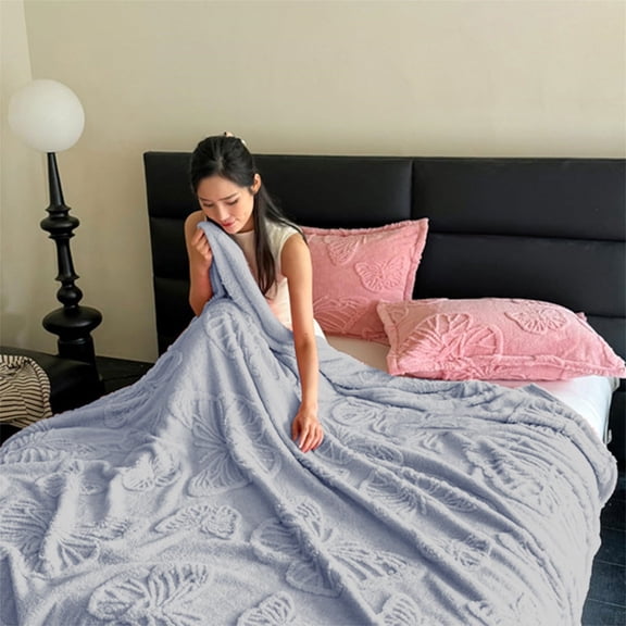 JUMNUYCUH Throw Blanket for Couch, Super Soft Cozy Warm Knitted Throw Blanket with Butterfly Texture, Lightweight Fuzzy Blanket for Bed, Sofa and Living Room Decor, 70" x 80", Blue