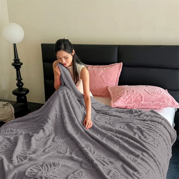 JUMNUYCUH Throw Blanket for Couch, Super Soft Cozy Warm Knitted Throw Blanket with Butterfly Texture, Lightweight Fuzzy Blanket for Bed, Sofa and Living Room Decor, 70" x 80", Gray