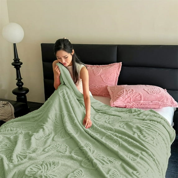 JUMNUYCUH Throw Blanket for Couch, Super Soft Cozy Warm Knitted Throw Blanket with Butterfly Texture, Lightweight Fuzzy Blanket for Bed, Sofa and Living Room Decor, 70" x 80", Green
