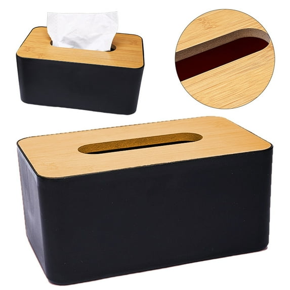 JUMNUYCUH Tissue Box Cover, Rectangle Tissue Box Holder, Wood Facial Paper Holder for Bathroom, Bedroom, Dinner Table and Office, 8.3"L x 5"W x 3.8"H, Black