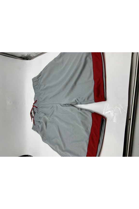 JUMP START MEN'S LIGHTWEIGHT MOISTURE WICKING MESH SHORTS - SIZE: L - SLIVER/RED