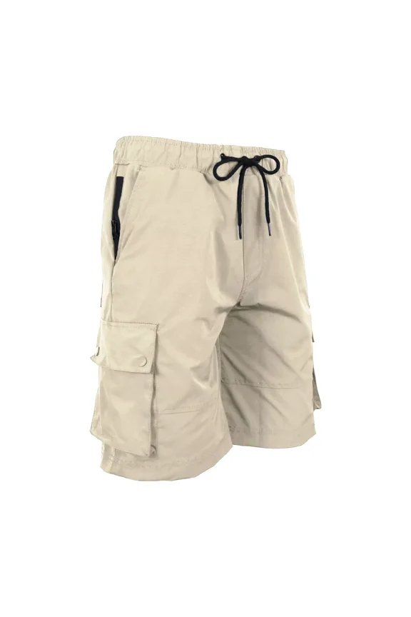 JUMP START MEN'S MOISTURE WICKING PERFORMANCE CARGO SHORTS - SIZE: MEN L - KHAKI