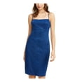 thumbnail image 1 of JUMP Womens Blue Glitter Spaghetti Strap Square Neck Above The Knee Party Sheath Dress 11\12, 1 of 3
