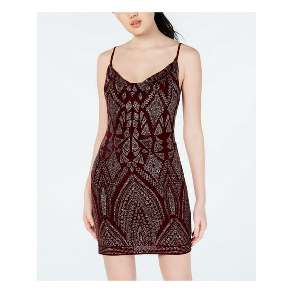 JUMP Womens Burgundy Spaghetti Strap Mini Body Con Cocktail Dress Juniors M