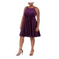 thumbnail image 1 of JUMP Womens Purple Embroidered Spaghetti Strap Square Neck Above The Knee Fit + Flare Dress Plus 3X, 1 of 4
