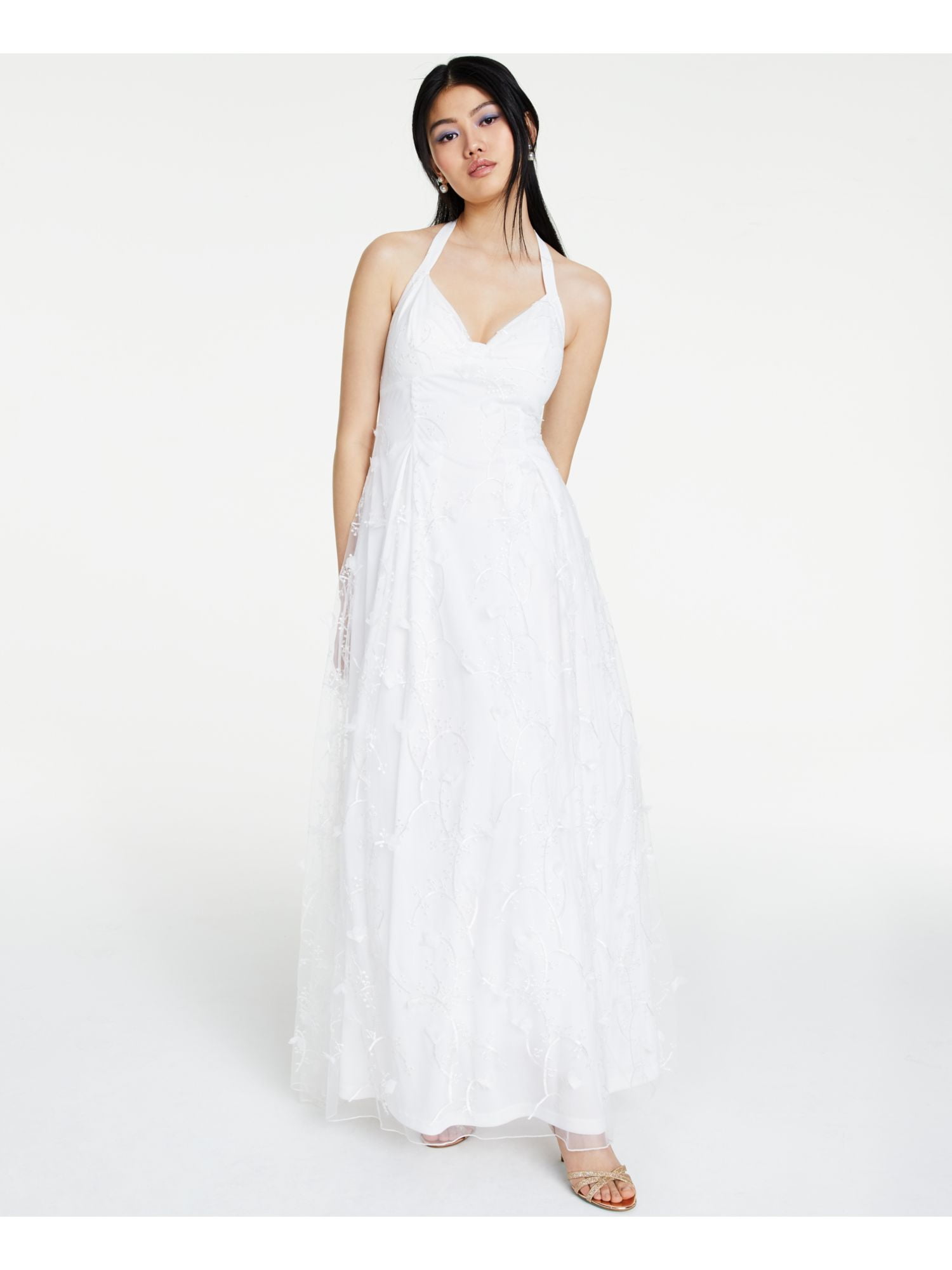 JUMP Womens White Sheer Floral Sleeveless Halter Full-Length Fit + Flare Prom Dress 7\8 - Walmart.com JUMP Womens White Sheer Floral Sleeveless Halter Full-Length Fit + Flare Prom Dress 7\8 - Walmart.com
