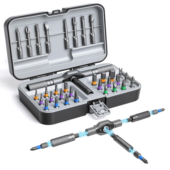 JUMPOW Ratchet Screwdriver Set, Multi Bit Free Combination Ratchet Screwdriver Set with T Handle, 33 in 1 Portable Repair Tool Kit for Electronics, Furniture, Bicycle & DIY Repair