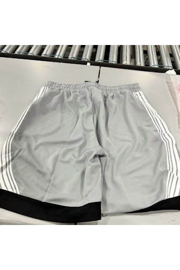BASKETBALL SHORT SILVER AND BLACK WHITE STRIPES - L - SILVER/BLACK