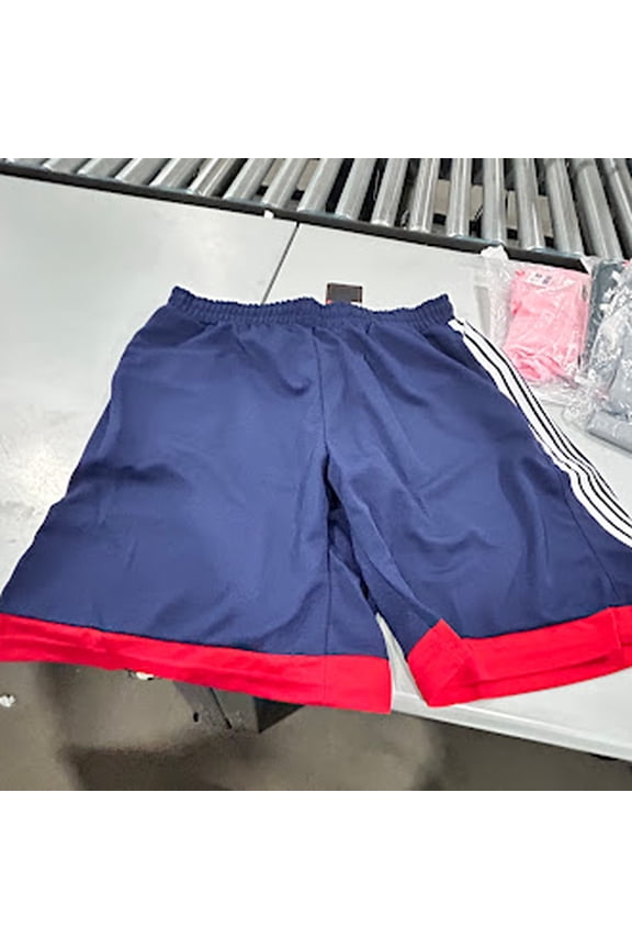 BASKETBALL SHORTS WITH NAVY WHITE STRIPES RED TRIM - L - NAVY/RED