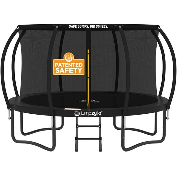 JUMPZYLLA Trampoline Outdoor with Enclosure and Ladder, ASTM, 14 ft, Black