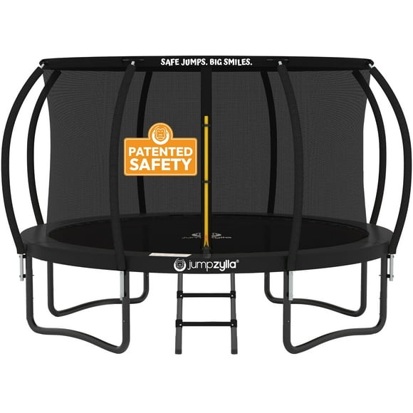 JUMPZYLLA Trampoline Outdoor with Enclosure and Ladder, ASTM, 14 ft, Black